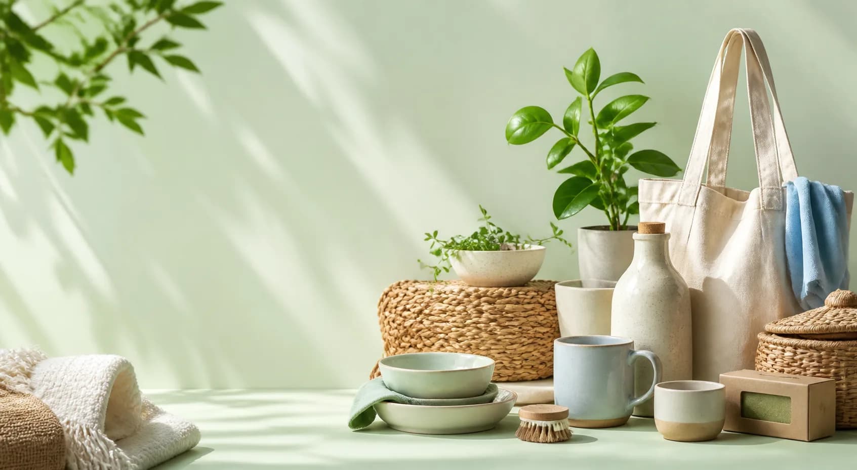 Thoughtful home goods, plants, ceramics, and woven textiles.